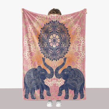 大象太陽葉子系列 跨境法蘭絨毛毯3D印花沙發蓋毯 亞馬遜加厚蓋毯