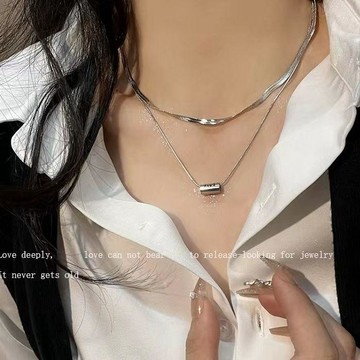 百搭項鍊女🏵雙層疊帶鈦鋼蛇骨鏈小蠻腰項鍊女感冷淡風嘻哈甜酷鎖骨毛衣鏈項鍊 鎖骨鏈 單鑽鎖骨鍊 項鏈 脖鏈 頸鍊