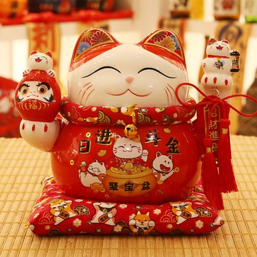 招財貓擺件 大小號自動搖手店鋪收銀臺前臺家居客廳裝飾發財貓禮物交換禮物