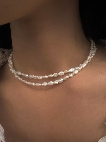 棉花 小雲朵珍珠 天然淡水 珍珠 項鏈 毛衣錬 長款珍珠