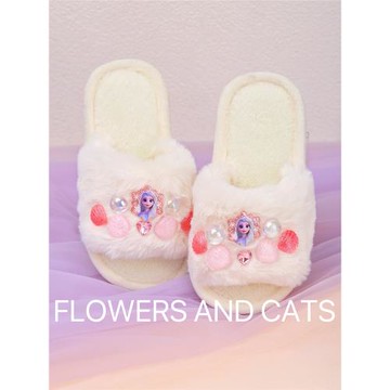 2025春夏上新兒童棉拖鞋女童室內寶寶防滑公主拖鞋毛毛鞋保暖鞋白