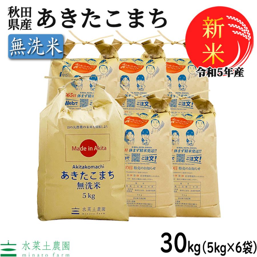 新米 お米 米 30kg （5kg×6袋） 無洗米 あきたこまち 令和5年産 秋田県産 農家直送 古代米お試し袋付き