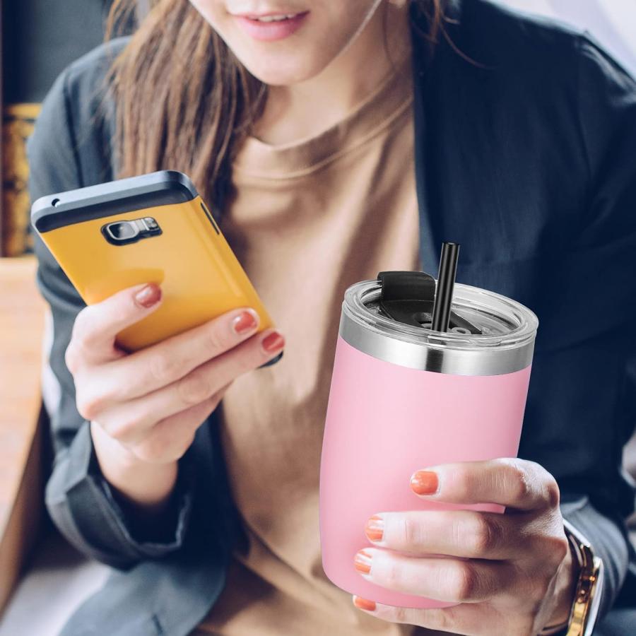 VEGOND Stainless Steel 12 oz Tumblers bulk Vacuum Insulated Double Wall Travel Tumbler with Lid and Straw Reusable Tumbler Pink　並行輸入品