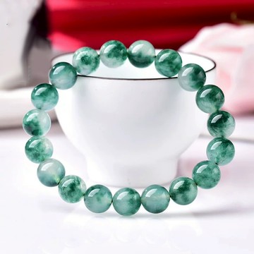 【可開證書】天然冰飄水草鈺手錬 天然綠玉髓手串 冰種飄花翡萃色手鏈串珠 綠幽靈透體圓珠冰鈺髓手珠