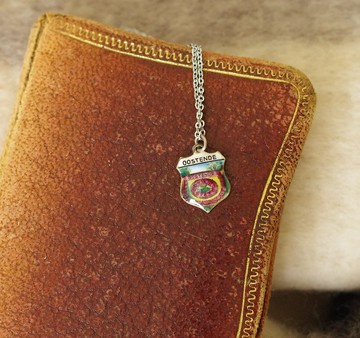 金銀寶貝 古董比利時城市純銀800 盾牌琺瑯國旗項鍊 墜子 N630