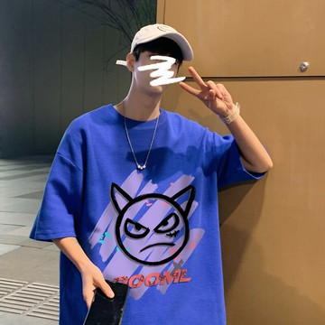 嘻哈高街涂鴉短袖男夏季ins潮牌vintage華夫格重磅t恤男七分半袖