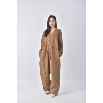 (4XL（含）以上) jardinet高腰直線條棕色連身裝二手衣