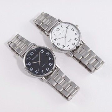 新款韓版簡約鋼帶氣質手表男士簡約商務防水老人手表腕表男表