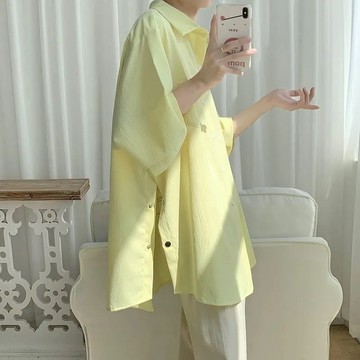 夏季新款襯衫男短袖高級感ins潮痞帥休閒設計感小衆襯衣