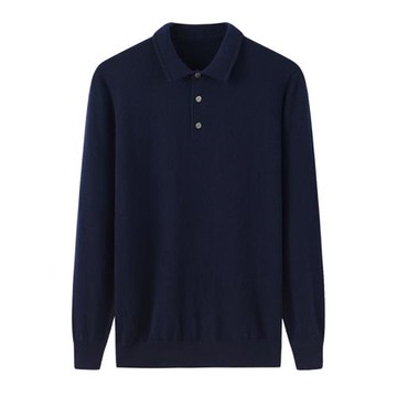 秋冬新款100純羊絨男POLO領柔軟保暖商務純色打底針織t恤毛衣套衫