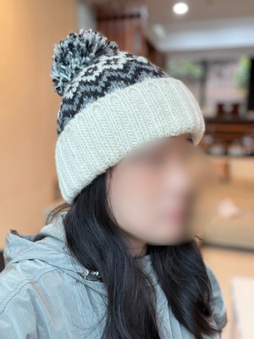 費爾島圖騰黑白大毛球翻邊純羊毛線手工編織半襯防風毛帽交換禮物
