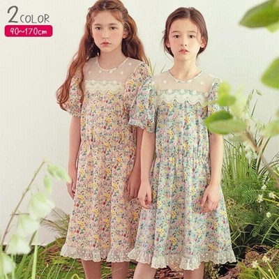 夏服 ワンピース おそろい リンクコーデ 姉妹 親子 ワンピース 半袖 パフスリーブ レトロ 花柄 洋風 子ども服 園児 小学生 中学生 高校生 ママ お揃い おしゃれ 通販 Lineポイント最大get Lineショッピング