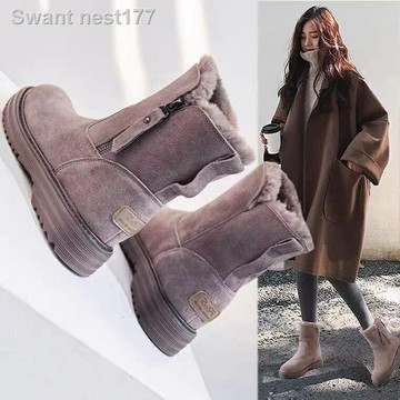 雪地靴女皮毛一件式2023新款百搭短筒冬刷毛加厚防滑靴東北棉鞋