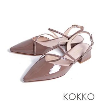 KOKKO優雅摩登線條感尖頭後拉帶包鞋摩卡色