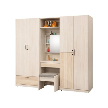 Homelike 喜家居7尺衣櫃組(含化妝椅)-梧桐拼色(2305)