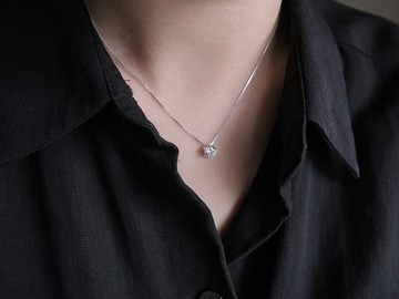 925純銀 經典款 圓形 鋯石 方格鍊 項鍊 免費送禮包裝