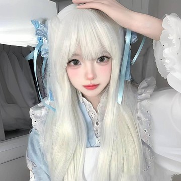 洛麗塔假頭發女純白色甜妹中長發蘿莉蓬松空氣劉海氛圍感白毛頭套