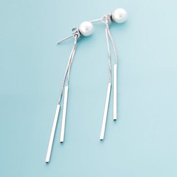 銀飾今生s925純銀珍珠耳墜女氣質韓國簡約百搭個性流蘇長款耳線1入