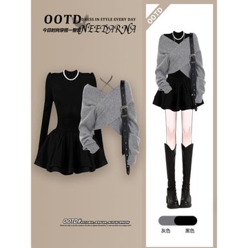 miu里miu氣早春裝一整套ootd穿搭高級感蓬蓬裙子女春季針織連衣裙