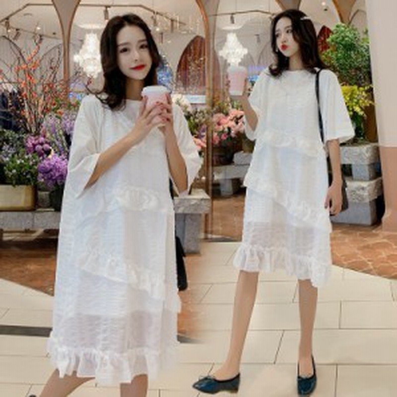 マタニティ ワンピース マタニティウエア ワンピース ひざ丈 白ワンピ フリル フレア 半袖 五分袖 シンプル 産前 産後 無地 清楚 体型カ 通販 Lineポイント最大1 0 Get Lineショッピング