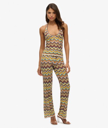 Superdry Women's Zigzag Knit Wide Trousers Green Size: 10