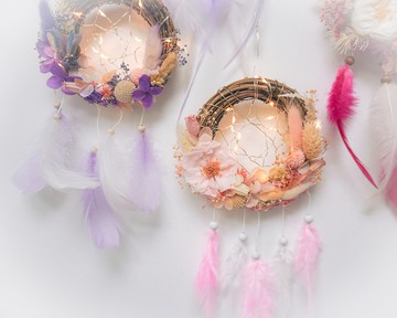 不凋花LED燈捕夢網 | 粉紅色