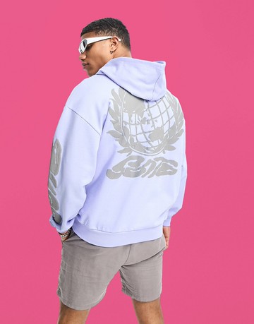 ASOS DESIGN oversized hoodie in lilac with skate multiplacement puff print-Purple