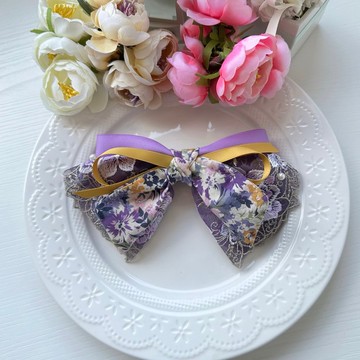 彈夾-棉布蕾絲浪漫風格髮夾髮飾-復古紫色