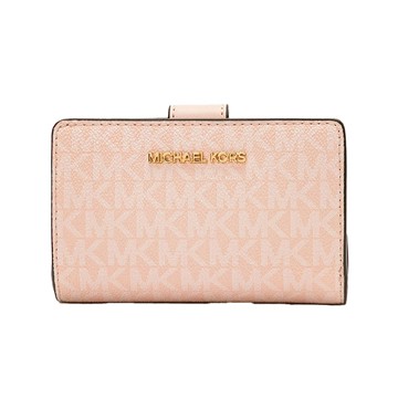 【Michael Kors】防刮皮革釦式滿版中夾-粉紅