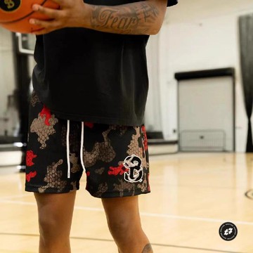 夏季蟒蛇紋籃球短褲美式訓練四分運動褲男士寬鬆網眼速幹跑步褲子男士薄款運動短褲 男士訓練透氣褲子 男士籃球訓練短褲