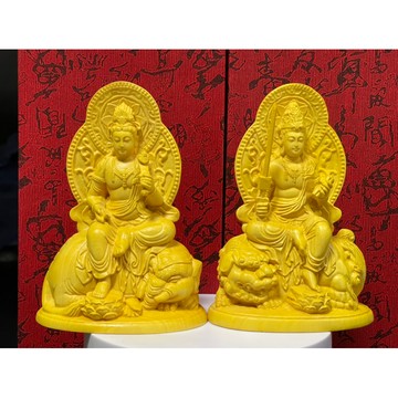 【石至名歸】 台灣現貨 實體店鋪 黃楊木精雕作品【文殊普賢菩薩套組】