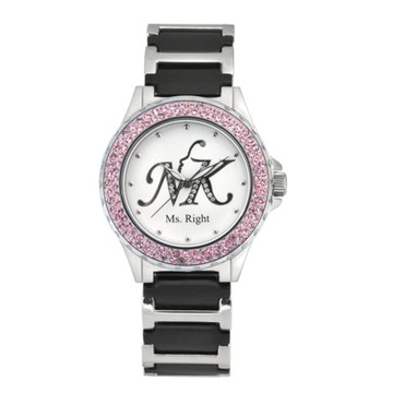 NK Ms.Right 時尚名媛陶瓷晶鑽腕錶(白面/粉鑽/黑陶/錶徑35mm)