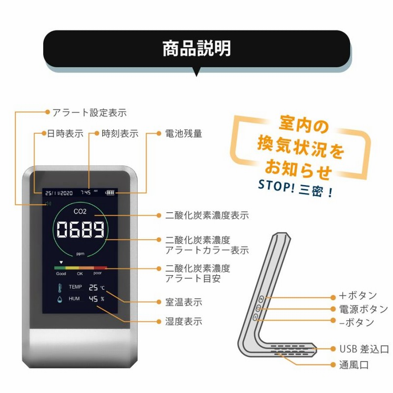 二酸化炭素濃度計 co2 センサー CO2濃度測定器 co2マネージャー