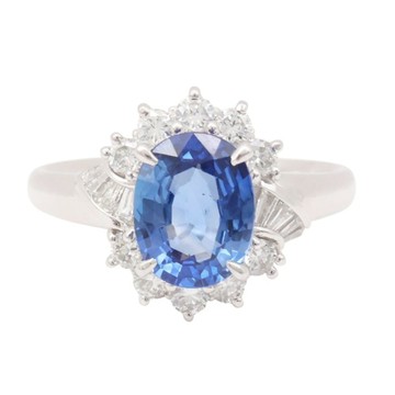 JEWELRY 無品牌珠寶 PT900鉑金 藍寶石 鑽石 戒指 【二手名牌BRAND OFF】