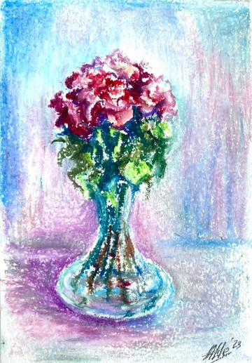 玫瑰油粉彩畫花卉靜物畫迷你藝術