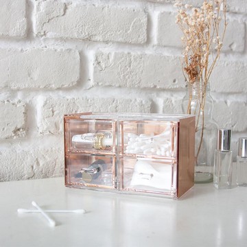 目喜生活｜可堆疊桌上型小抽屜 四抽 - 玫瑰金色