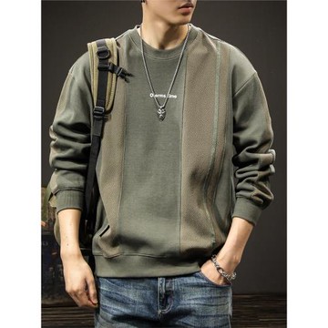 美式復古長袖內搭春季衛衣男拼接大碼春秋新款外套2025男士上衣潮