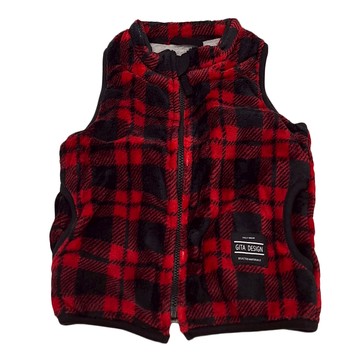 GITA DESIGN 珊瑚絨保暖背心 兒童款  90cm  經典紅格