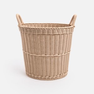 奧可利霧紋手工編織提把置物籃 圓形奶茶