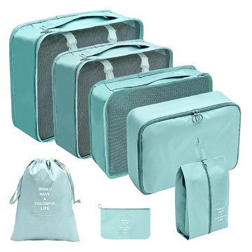 Y785 旅行收納袋7件組 353g  大號網紗32 x 40 x 12cm + 中號網紗28 x 33 x 11.5cm + 小號網紗 23 x 31 x 12cm + 束口袋 35 x 27cm + 內衣袋20 x 29 x 11cm + 平口袋15 x 26cm + 鞋袋1