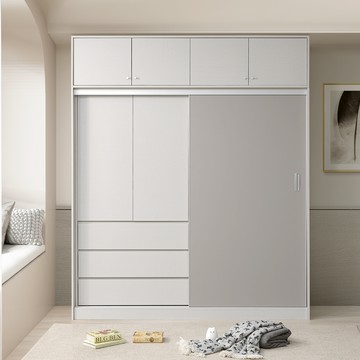 直人木業-BLISS緩衝滑門高被櫥衣櫃199公分(內裝有兩款可選)A【三抽+小雙吊+小單吊(活隔)】