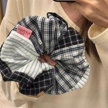 【砂糖夢境】法式新款拼接格子大腸髮圈百搭少女扎發頭繩ins高顏值丸子頭髮繩