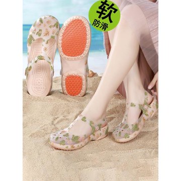 防滑洞洞鞋女2026新款夏季外穿耐磨厚底沙灘鞋瑪麗珍果凍包頭涼拖