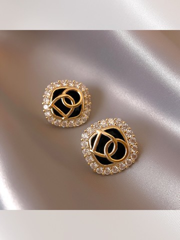 精致方形925銀針耳釘ins小香風字母時尚耳環年新款網紅耳飾女