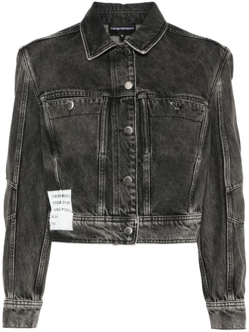 Emporio Armani - logo-print denim jacket - women - Cotton - 40 - Black