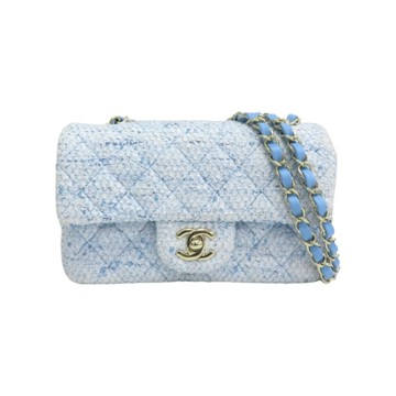 CHANEL 香奈兒 淺藍 毛尼 COCO 20 鍊帶 肩背包 銀釦 【二手名牌BRAND OFF】