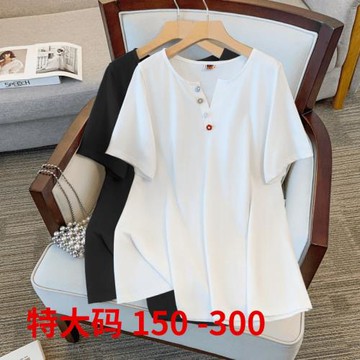1226# 大碼胖mm紐扣正肩短袖T恤女夏季新款胖寬松顯瘦百搭