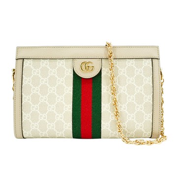 Gucci Ophidia GG帆布印花皮革飾邊磁釦手拿/斜背包-小(503877-燕麥色)