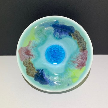 冰晶油畫山水 中茶碗 130ml 邱毓寧 鶯歌燒 F5-02