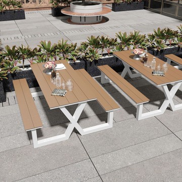 台灣公司貨 免運/可開票 休閑公園戶外連體桌庭院花園景區夜市室外廣場一體式戶外桌椅組合 戶外餐桌椅組 桌椅組合 戶外長椅 茶幾組合 花園長椅 化外休閒家具 不鏽鋼桌椅 防腐桌椅 露天桌椅 快速出貨P